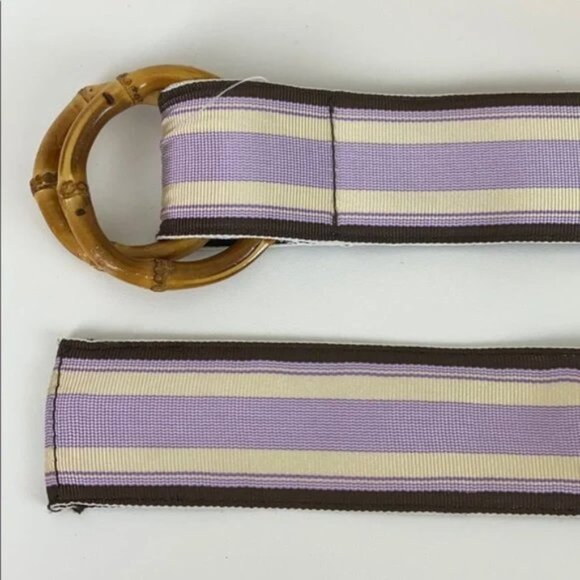 Rare J.Crew S / M Vintage Belt Bamboo Buckle Striped Lavender Brown Ivory - Picture 5 of 11